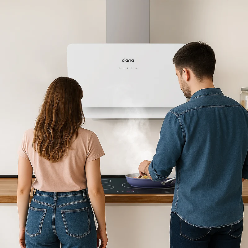 Ciarra Hotte Blanche Hotte Murale Inclinée 60cm avec Commandes Tactiles et Éclairage LED CBCS6765C-OW