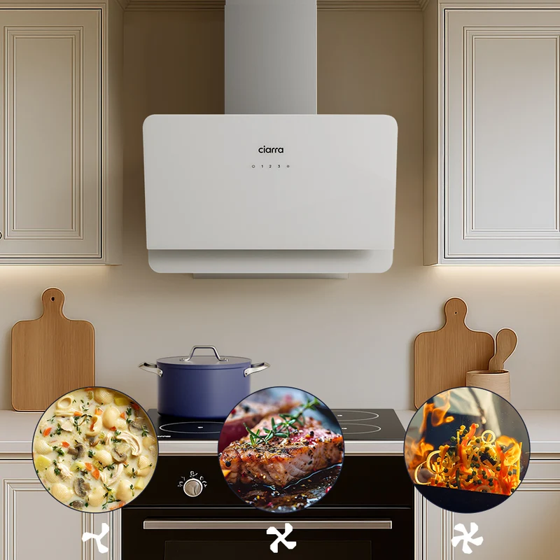 Ciarra Hotte Blanche Hotte Murale Inclinée 60cm avec Commandes Tactiles et Éclairage LED CBCS6765C-OW