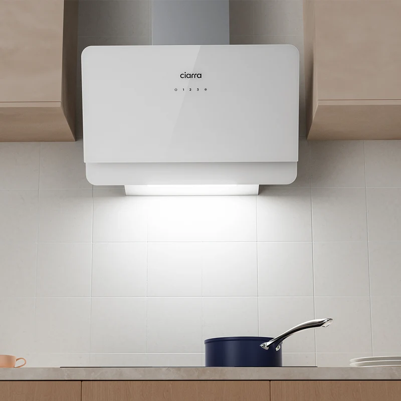Ciarra Hotte Blanche Hotte Murale Inclinée 60cm avec Commandes Tactiles et Éclairage LED CBCS6765C-OW