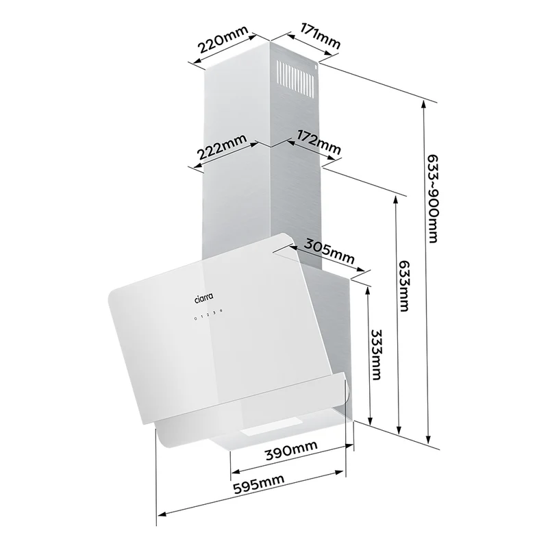 Ciarra Hotte Blanche Hotte Murale Inclinée 60cm avec Commandes Tactiles et Éclairage LED CBCS6765C-OW