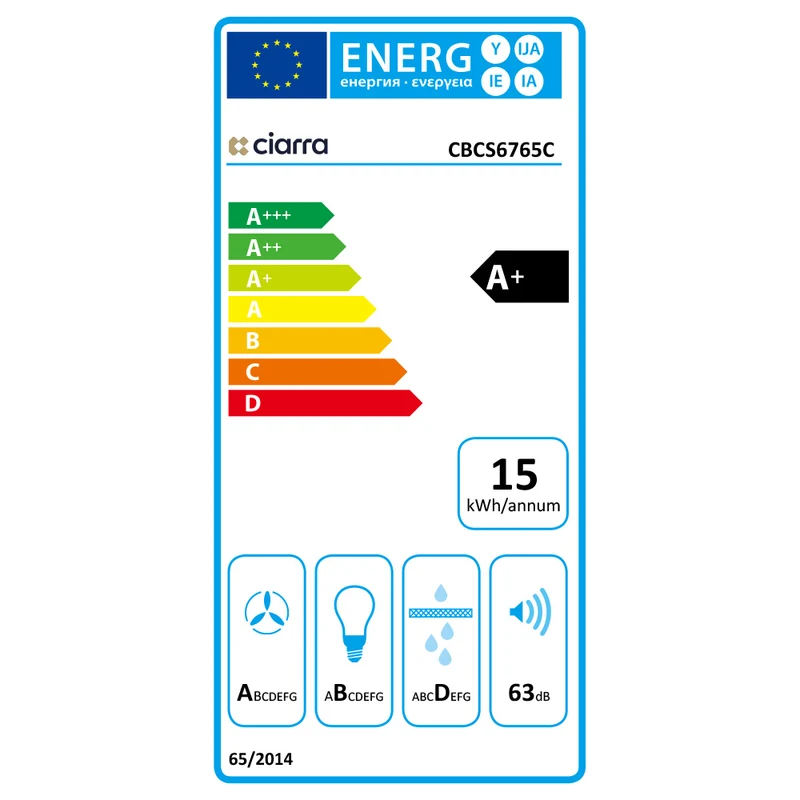 Ciarra Hotte Blanche Hotte Murale Inclinée 60cm avec Commandes Tactiles et Éclairage LED CBCS6765C-OW
