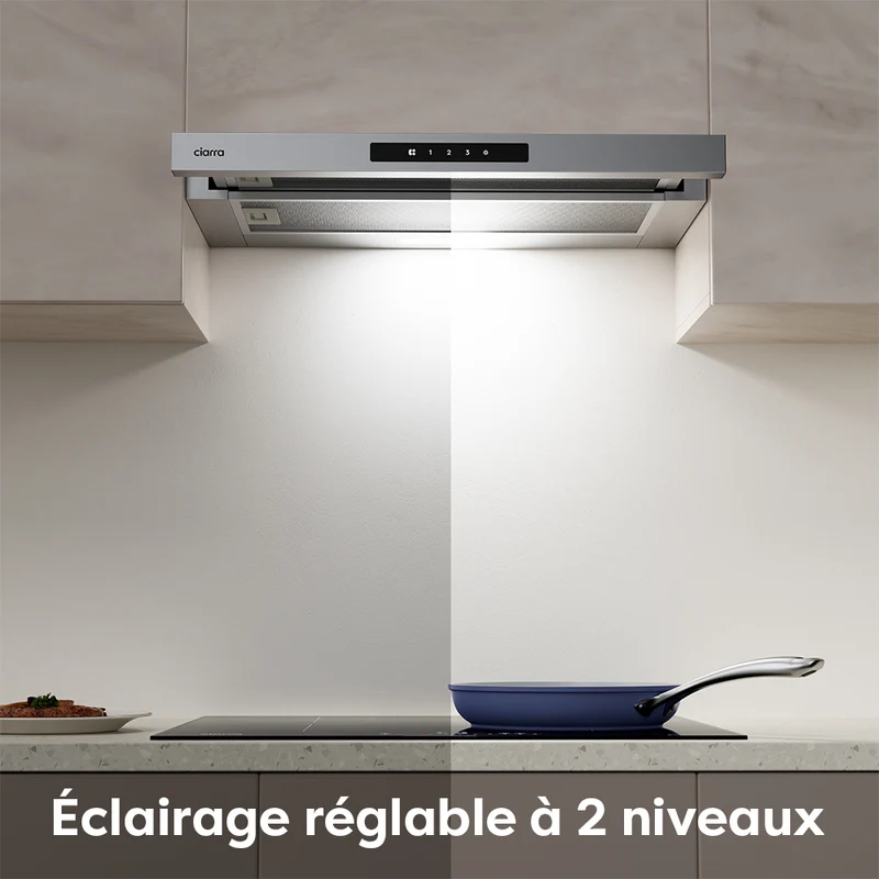 Ciarra Hotte Télescopique 60cm Encastrable Classe A+, Tactile, LED CBCS6909A-OW