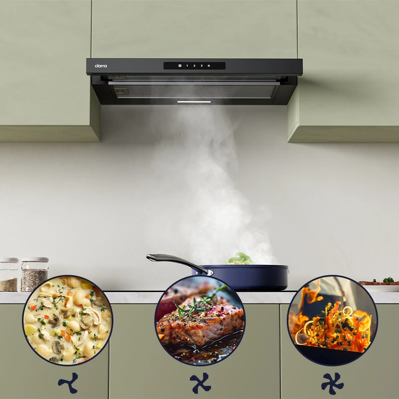Ciarra Hotte Escamotable 60cm Hotte Tiroir Encastrable Classe A+, Tactile, LED CBCB6909A-OW