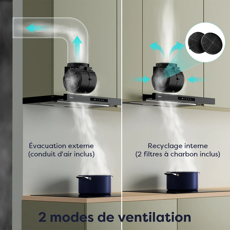 Ciarra Hotte Escamotable 60cm Hotte Tiroir Encastrable Classe A+, Tactile, LED CBCB6909A-OW