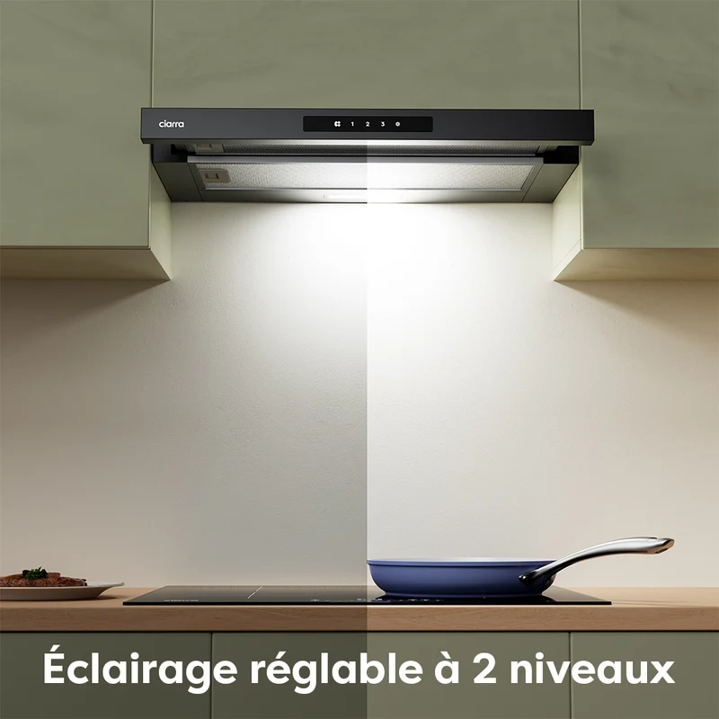 Ciarra Hotte Escamotable 60cm Hotte Tiroir Encastrable Classe A+, Tactile, LED CBCB6909A-OW