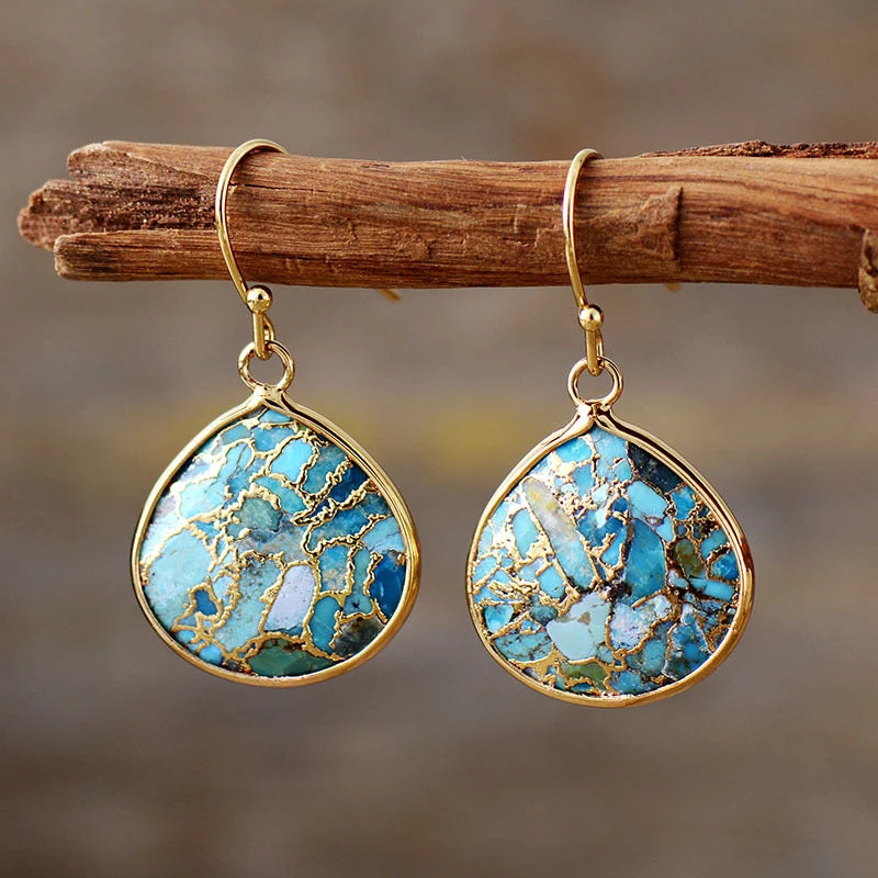 Boucles d'Oreilles Miroir du Ciel | Boucles d'oreille femme en turquoise veinée