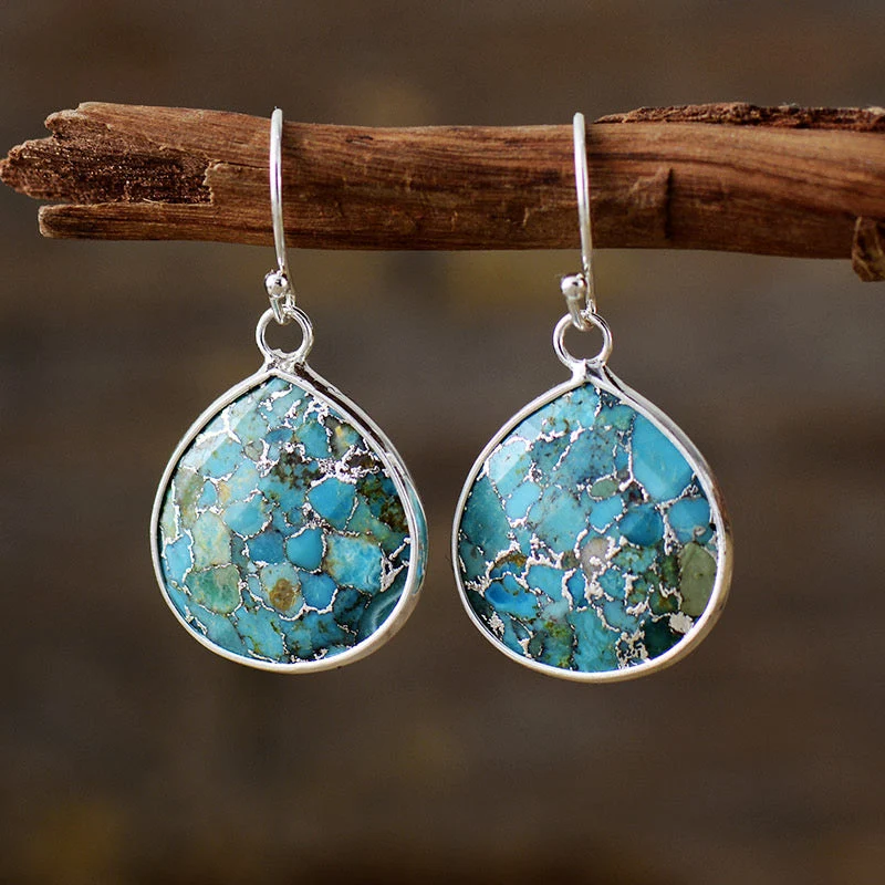 Boucles d'Oreilles Miroir du Ciel | Boucles d'oreille femme en turquoise veinée