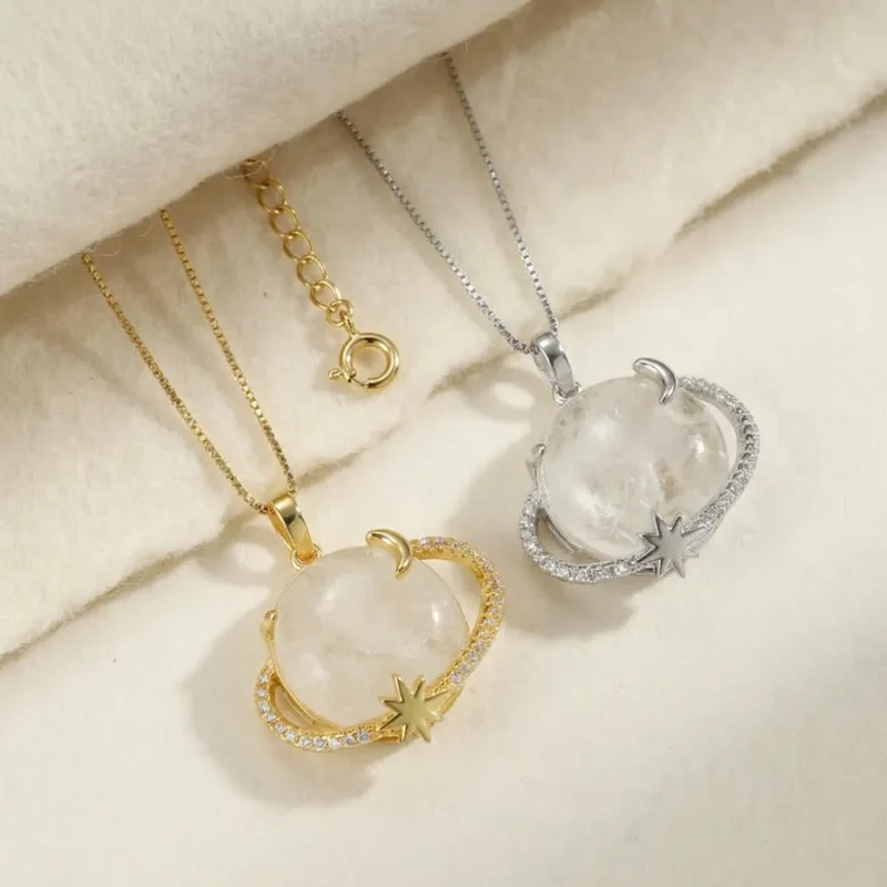 Collier Cosmos Lunaire | Collier femme pierre de lune, motif étoile et lune, argent 925