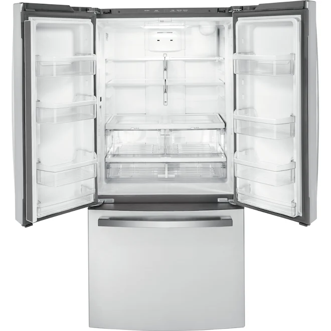 Ge 33'' 18.6 pi cu réfrigérateur portes francaises - inox - GWE19JYLFS - boîte ouverte