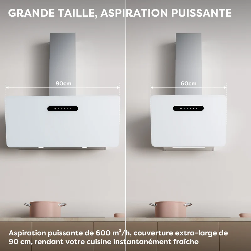 Ciarra Dynamic Hotte Aspirante 90cm Hotte Blanche WiFi APP Connectée 3 Vitesses Blanc | CBCW9736K