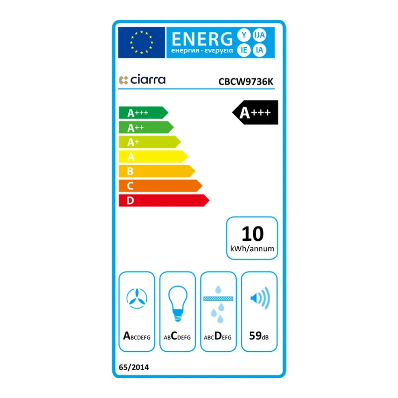 Ciarra Dynamic Hotte Aspirante 90cm Hotte Blanche WiFi APP Connectée 3 Vitesses Blanc | CBCW9736K