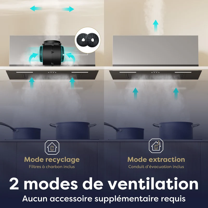 Ciarra Hotte de Cuisine Encastrable 60cm 3 Vitesses Noire, boutons & recyclage | CBCB6926A
