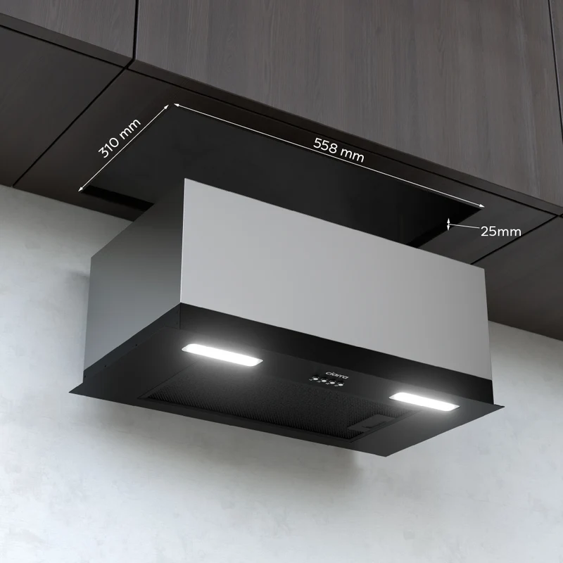Ciarra Hotte de Cuisine Encastrable 60cm 3 Vitesses Noire, boutons & recyclage | CBCB6926A