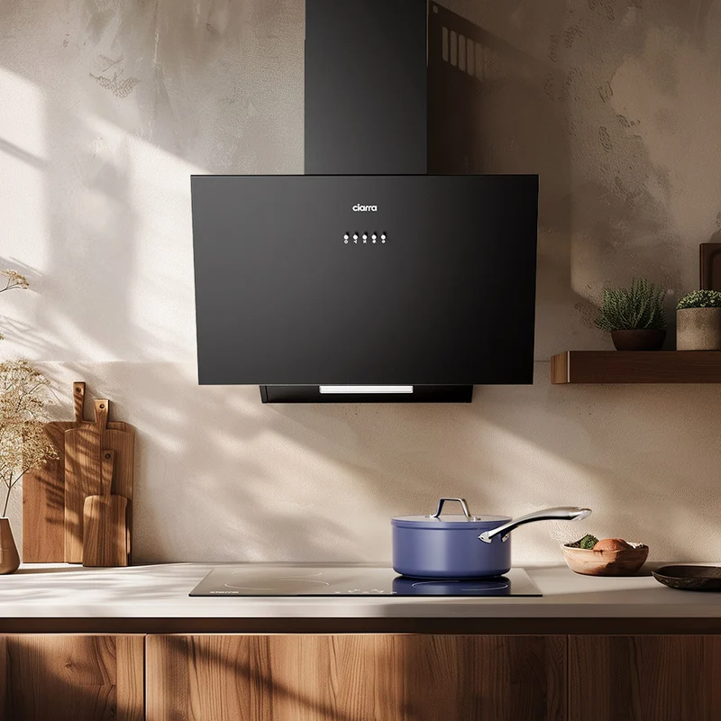 Ciarra Hotte Aspirante Inclinée 60cm Recyclage ou Évacuation Modes Design Acier Inoxydable Noir CBCB6762A-OW