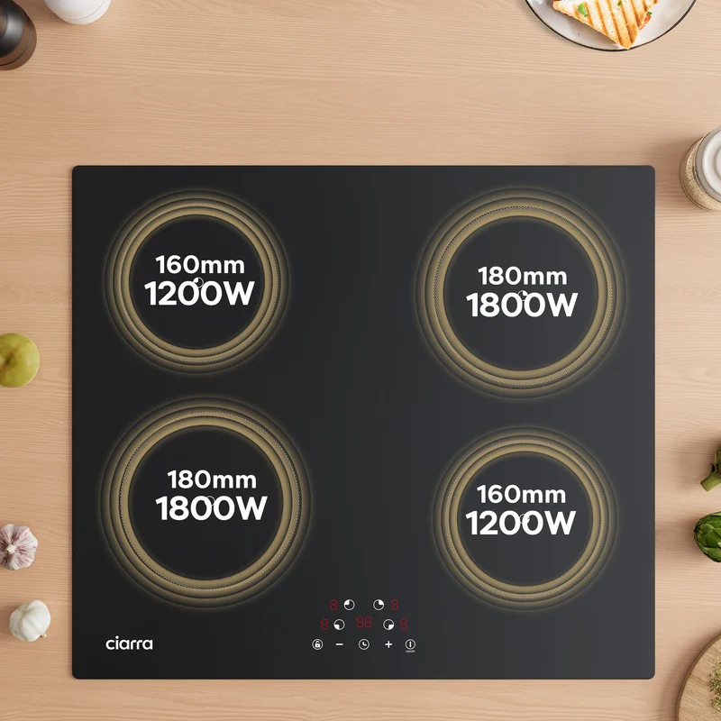 Ciarra 5600W Plaque à Induction Encastrable 4 Feux 9 Niveaux de Puissance | CABBIH4-F