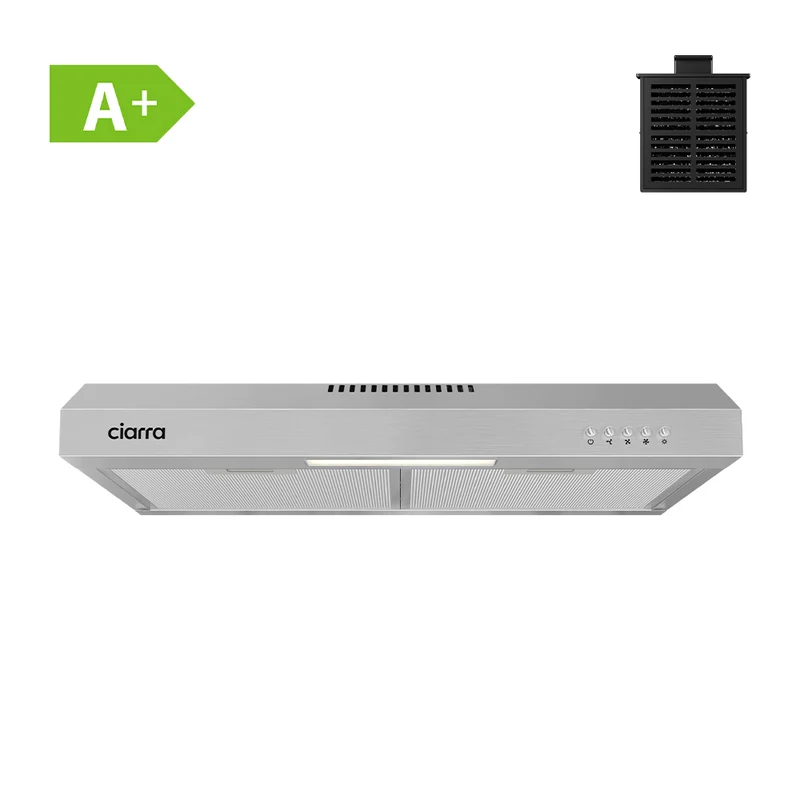 Ciarra Hotte Intégrée encastrable 60cm avec LED Eclairage Inox CBCS6903D-S