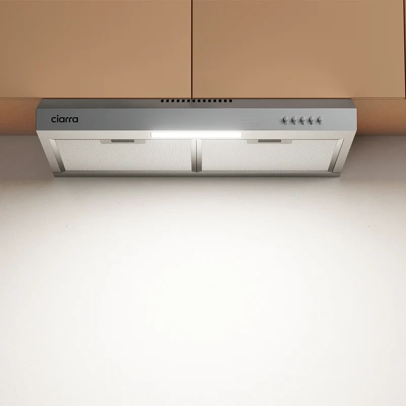 Ciarra Hotte Intégrée encastrable 60cm avec LED Eclairage Inox CBCS6903D-S