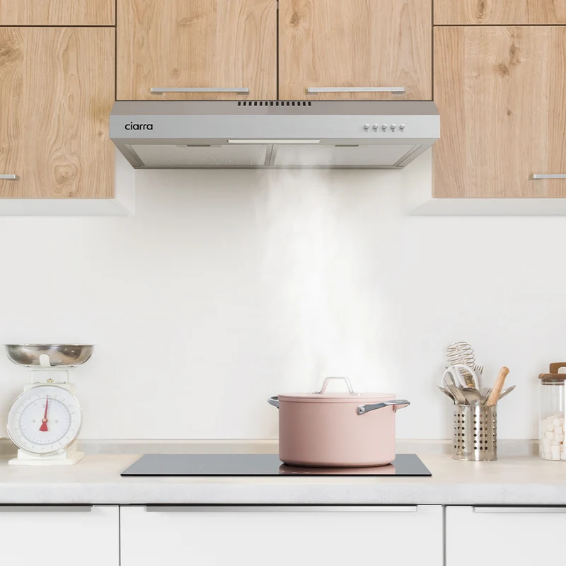 Ciarra Hotte Intégrée encastrable 60cm avec LED Eclairage Inox CBCS6903D-S
