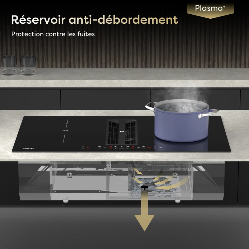 Ciarra ONE Plaque à Induction avec Hotte Intégrée Ultra 830 mm avec Système Plasma⁺ Intégré et Boost et Flexzone CBBEH834BBFF-OW