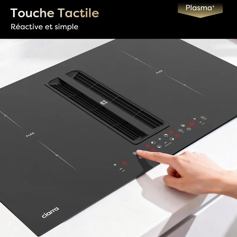 Ciarra ONE Plaque à Induction avec Hotte Intégrée Ultra 830 mm avec Système Plasma⁺ Intégré et Boost et Flexzone CBBEH834BBFF-OW