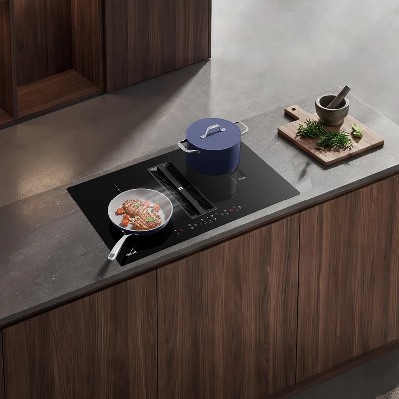 Ciarra ONE Plaque à Induction avec Hotte Intégrée Ultra 830 mm avec Système Plasma⁺ Intégré et Boost et Flexzone CBBEH834BBFF-OW