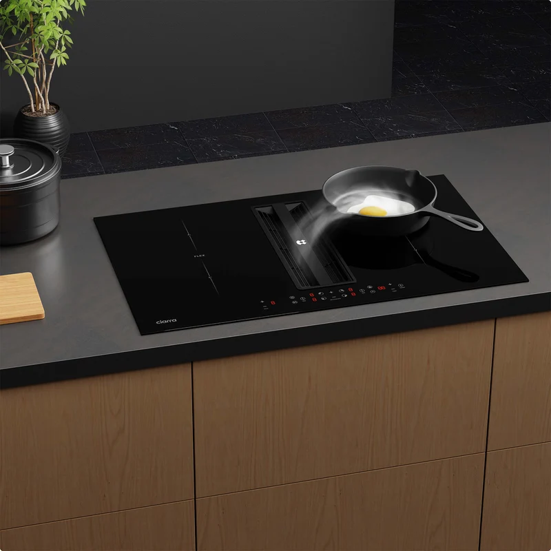 Ciarra ONE Plaque à Induction avec Hotte Intégrée Ultra 830 mm avec Système Plasma⁺ Intégré et Boost et Flexzone CBBEH834BBFF-OW