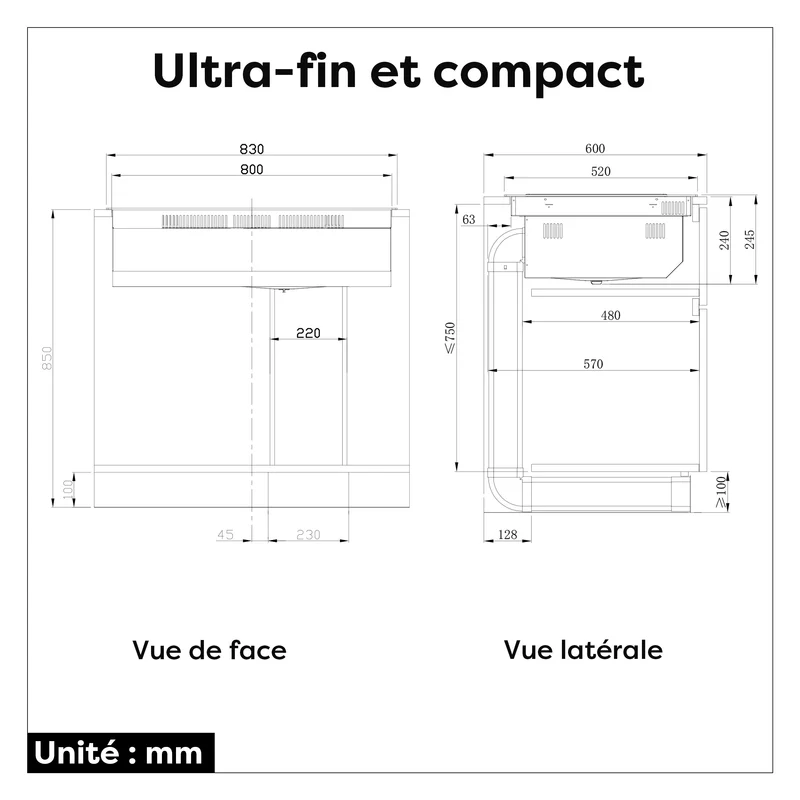 Ciarra ONE Plaque à Induction avec Hotte Intégrée Ultra 830 mm avec Système Plasma⁺ Intégré et Boost et Flexzone CBBEH834BBFF-OW