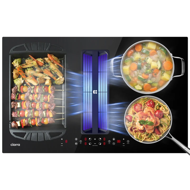 Ciarra ONE Plaque à Induction avec Hotte Intégrée Ultra 830 mm avec Système Plasma⁺ Intégré et Boost et Flexzone CBBEH834BBFF-OW