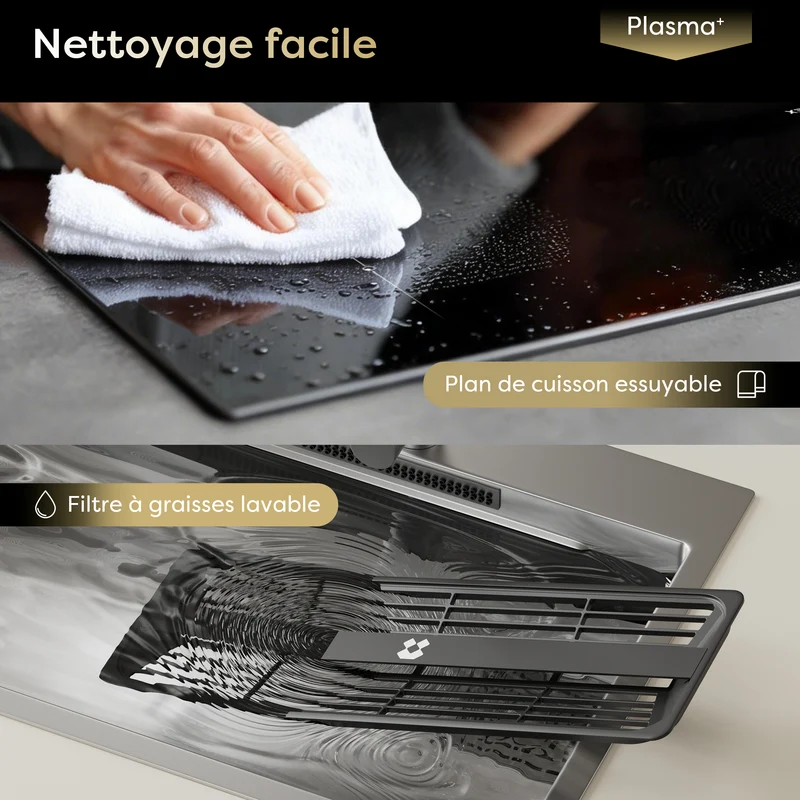 Ciarra ONE Plaque à Induction avec Hotte Intégrée Compact 590 mm avec Système Plasma⁺ Intégré et Boost et Flexzone CBBEH594BBFF-OW