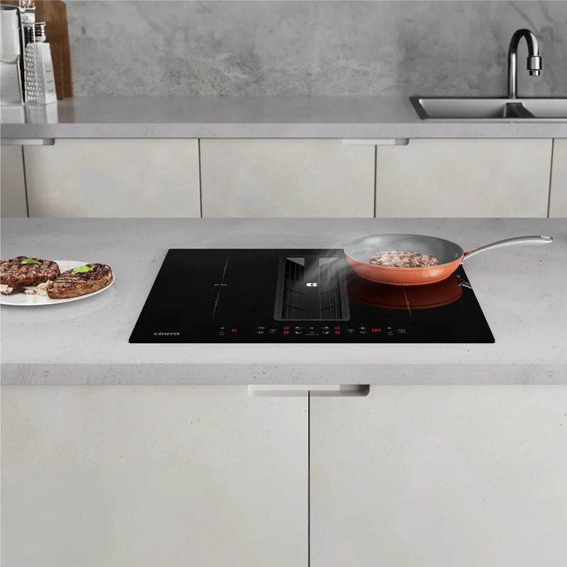 Ciarra ONE Plaque à Induction avec Hotte Intégrée Compact 590 mm avec Système Plasma⁺ Intégré et Boost et Flexzone CBBEH594BBFF-OW
