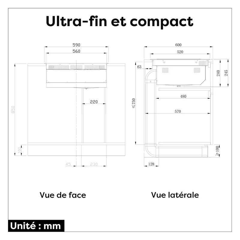 Ciarra ONE Plaque à Induction avec Hotte Intégrée Compact 590 mm avec Système Plasma⁺ Intégré et Boost et Flexzone CBBEH594BBFF-OW