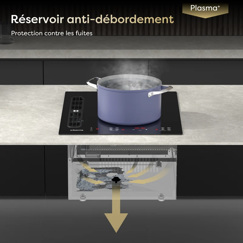 [Première Mondiale] Ciarra ONE - Plaque à Induction avec Hotte Intégrée Domino 390mm avec Système Plasma⁺ Intégré et Boost et Flexzone | CBBEH392BF