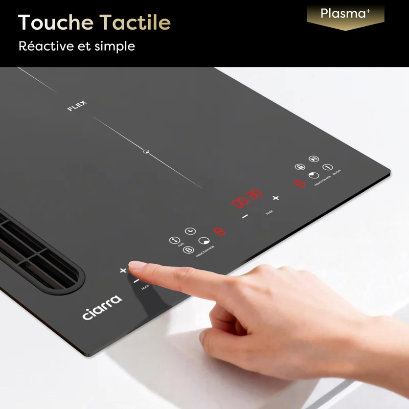 [Première Mondiale] Ciarra ONE - Plaque à Induction avec Hotte Intégrée Domino 390mm avec Système Plasma⁺ Intégré et Boost et Flexzone | CBBEH392BF