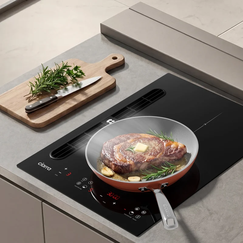 [Première Mondiale] Ciarra ONE - Plaque à Induction avec Hotte Intégrée Domino 390mm avec Système Plasma⁺ Intégré et Boost et Flexzone | CBBEH392BF