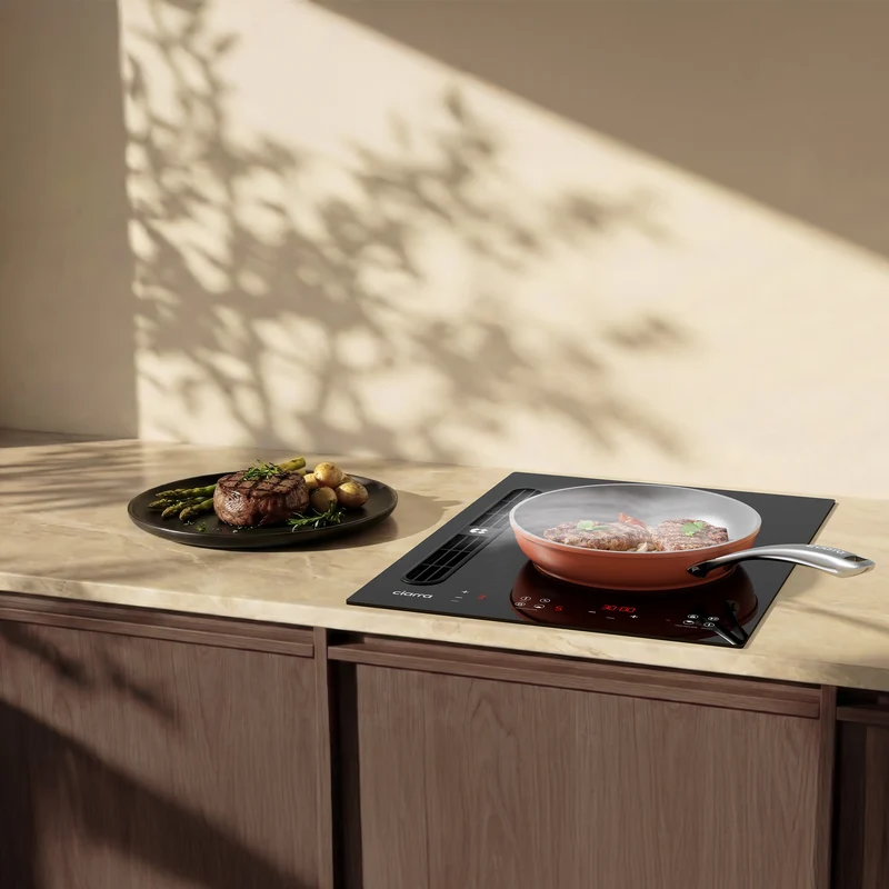 [Première Mondiale] Ciarra ONE - Plaque à Induction avec Hotte Intégrée Domino 390mm avec Système Plasma⁺ Intégré et Boost et Flexzone | CBBEH392BF