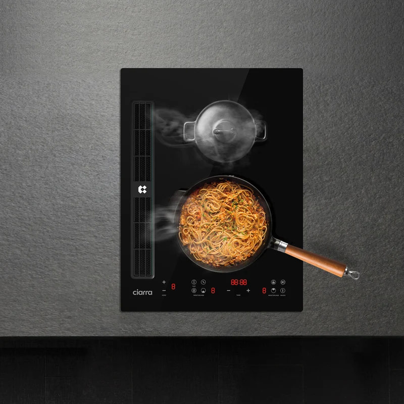 [Première Mondiale] Ciarra ONE - Plaque à Induction avec Hotte Intégrée Domino 390mm avec Système Plasma⁺ Intégré et Boost et Flexzone | CBBEH392BF