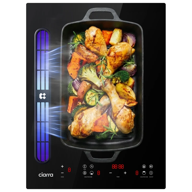 [Première Mondiale] Ciarra ONE - Plaque à Induction avec Hotte Intégrée Domino 390mm avec Système Plasma⁺ Intégré et Boost et Flexzone | CBBEH392BF