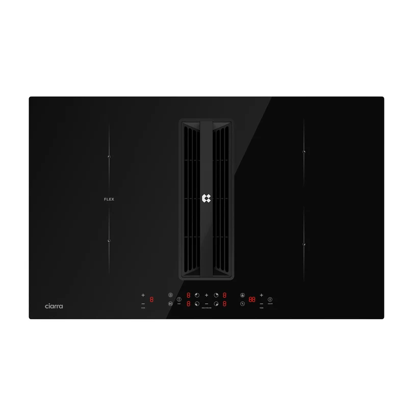 Ciarra ONE Plaque à Induction avec Hotte Intégrée Ultra 830 mm avec Système Plasma⁺ Intégré et Boost et Flexzone CBBEH834BBF-OW