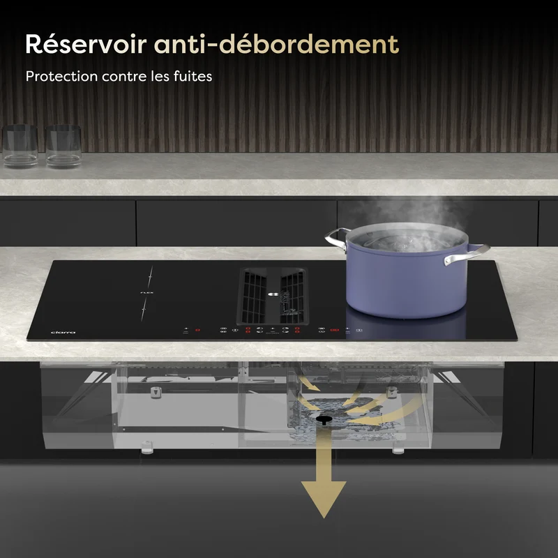 Ciarra ONE Plaque à Induction avec Hotte Intégrée Ultra 830 mm avec Système Plasma⁺ Intégré et Boost et Flexzone CBBEH834BBF-OW