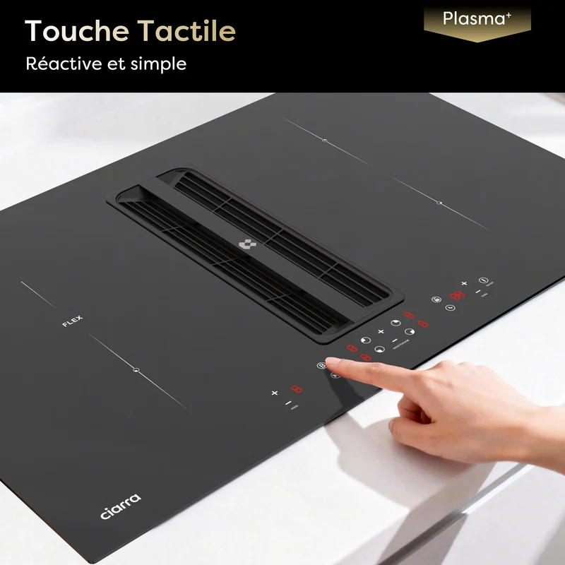 Ciarra ONE Plaque à Induction avec Hotte Intégrée Ultra 830 mm avec Système Plasma⁺ Intégré et Boost et Flexzone CBBEH834BBF-OW