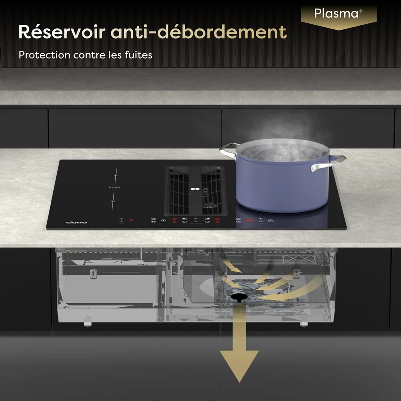 Ciarra ONE Plaque à Induction avec Hotte Intégrée Compact 590 mm avec Système Plasma⁺ Intégré et Boost et Flexzone CBBEH594BBF-OW