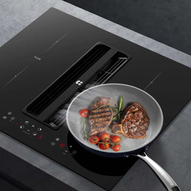 Ciarra ONE Plaque à Induction avec Hotte Intégrée Compact 590 mm avec Système Plasma⁺ Intégré et Boost et Flexzone CBBEH594BBF-OW