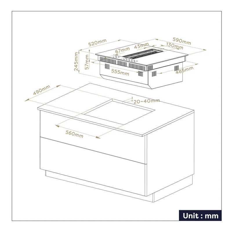 Ciarra ONE Plaque à Induction avec Hotte Intégrée Compact 590 mm avec Système Plasma⁺ Intégré et Boost et Flexzone CBBEH594BBF-OW