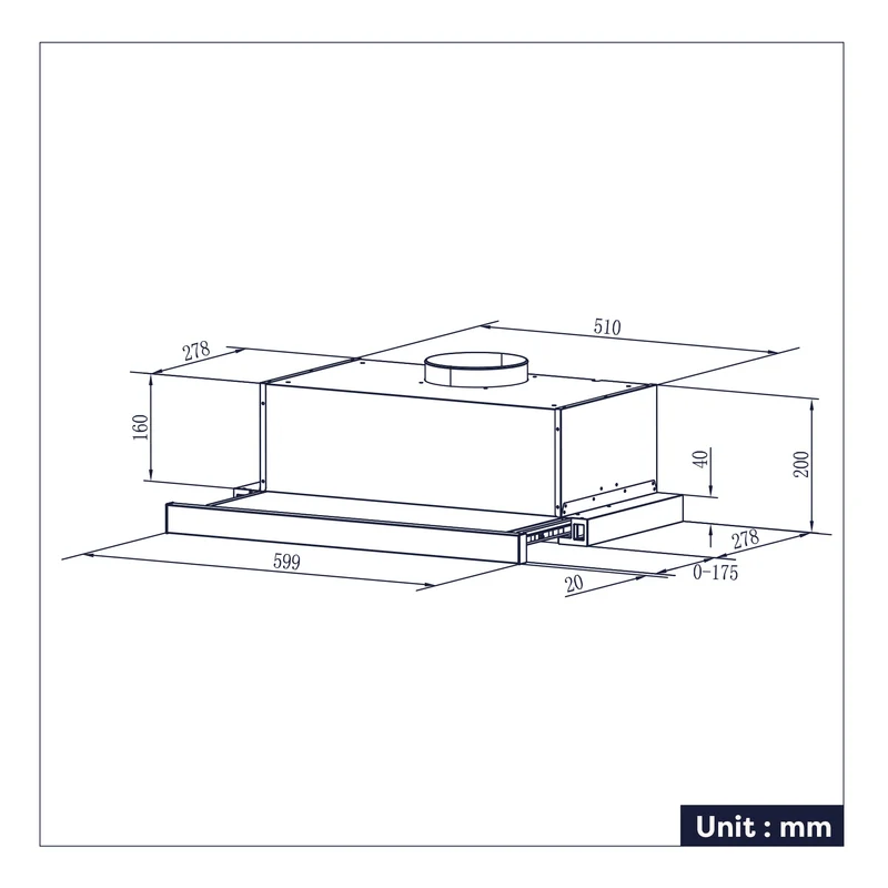 Ciarra Hotte Tiroir Téléscopique 60cm 370m³/h Classe A++ Inox CBCB6906D-OW