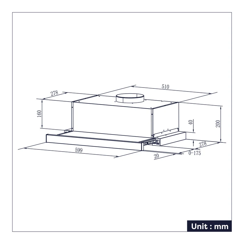 Ciarra Hotte Tiroir Téléscopique 60cm 370m³/h Classe A++ Inox CBCS6906D-OW
