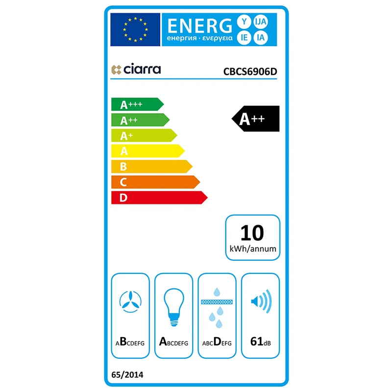 Ciarra Hotte Tiroir Téléscopique 60cm 370m³/h Classe A++ Inox CBCS6906D-OW
