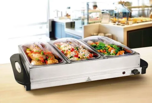 Plaque chauffante inox avec 3 bacs gastro GN1/3 et couvercles