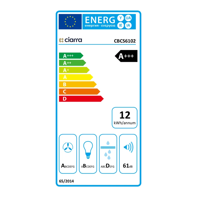 Ciarra Hotte Aspirante 60cm Classe A+++ 650m³/h 4 Vitesses, Capteur Tactile + Wifi + Contrôle App | CBCS6102