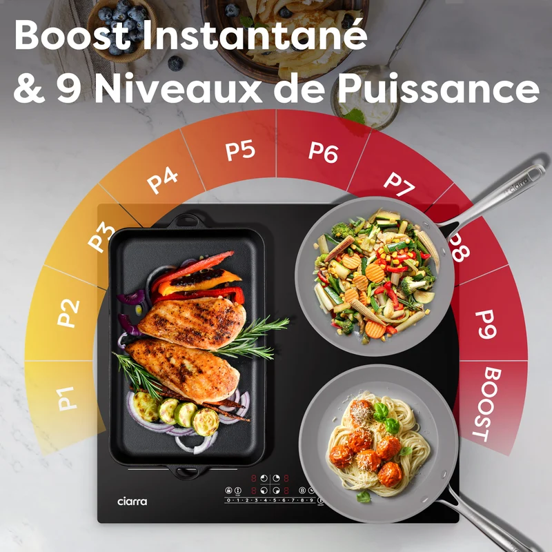 Ciarra 7200W Plaque à Induction 4 Feux 1 FlexZone Boosters | CBBIH4BF