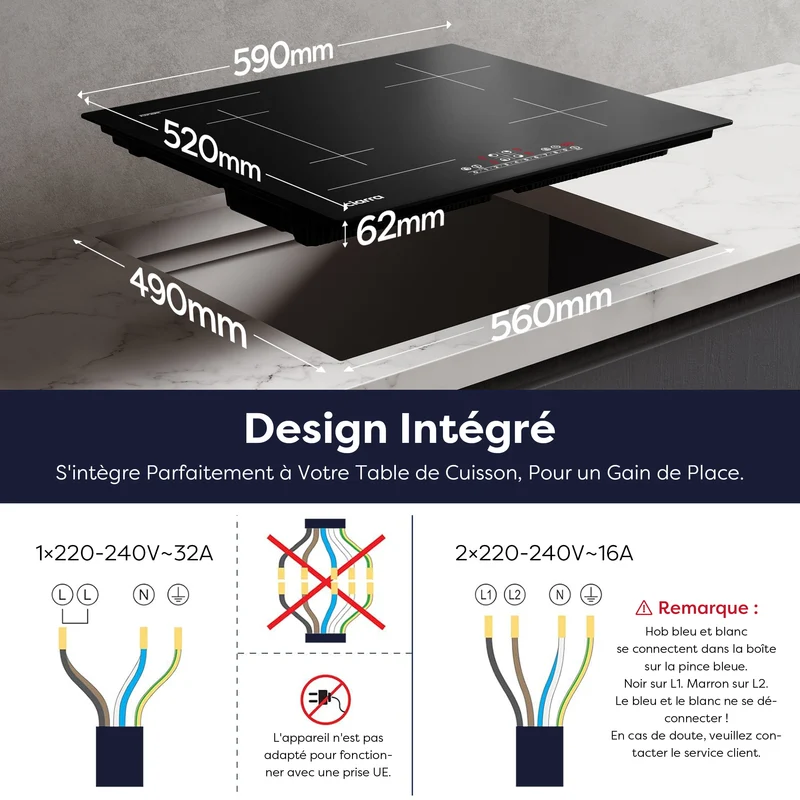 Ciarra 7200W Plaque à Induction 4 Feux 1 FlexZone Boosters | CBBIH4BF